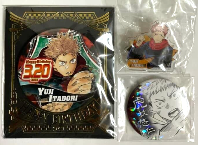 Jujutsu Kaisen Bday 2021 Hologram Acrylic Can Badge Button x3 Yuji Itadori