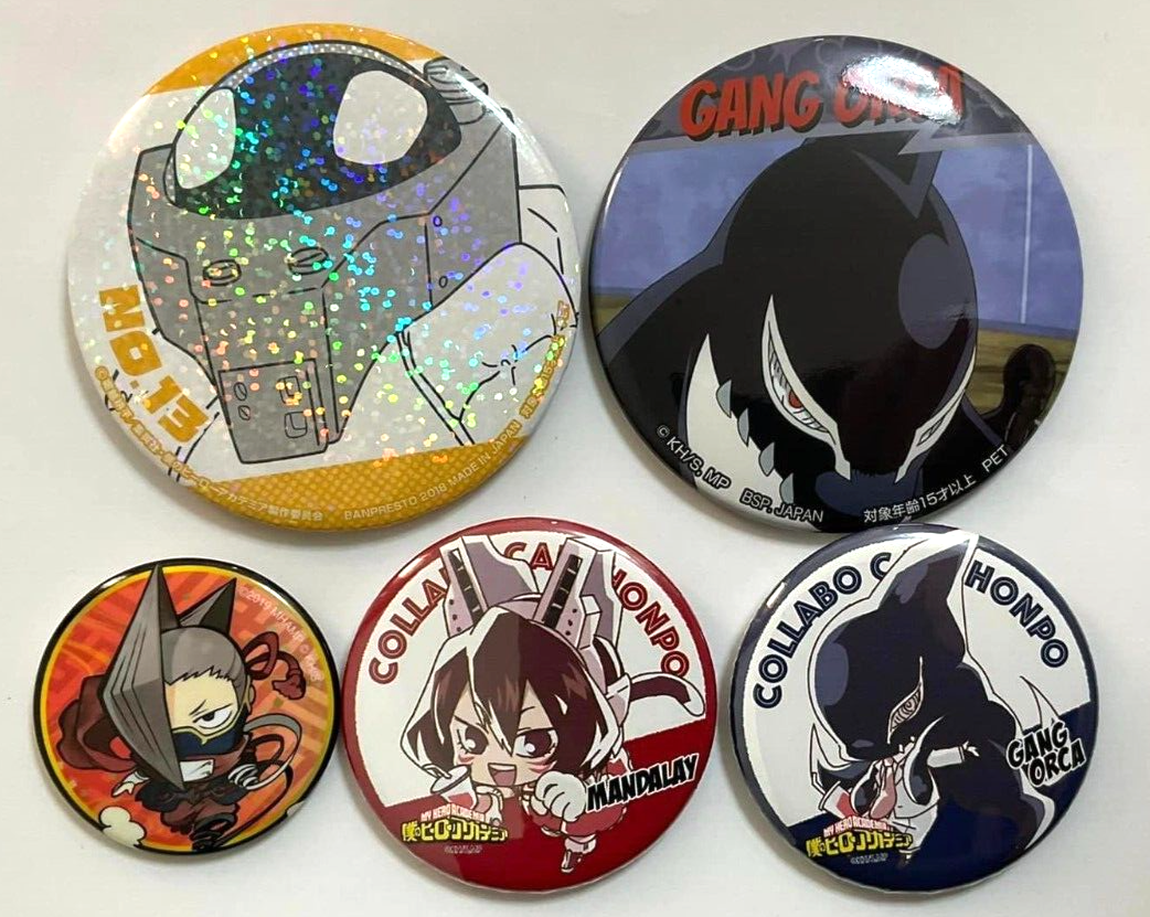 My Hero Academia Animate Can Badge Button x5 Edge Shot Mandalay Gang Orca NO.13