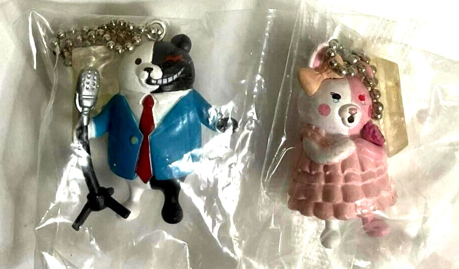 Danganronpa Mini Mascot Figure Keychain x2 Monokuma Monomi Spike Chunsoft xde