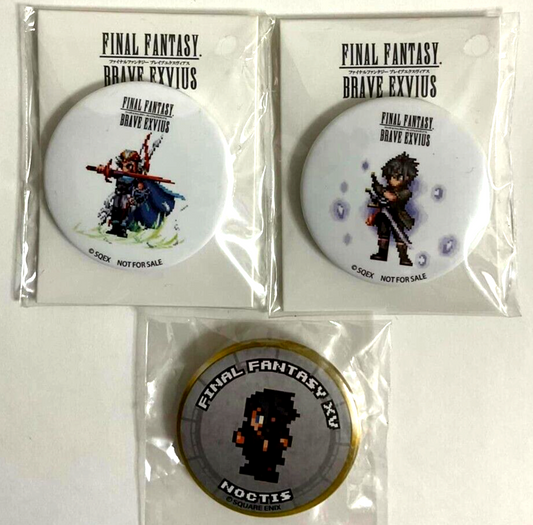 Final Fantasy Brave Exvius Mini Can Badge Button x3 Noctis Lucis Caelum Frioniel