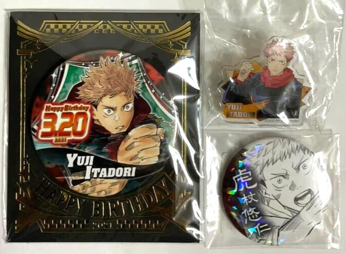 Jujutsu Kaisen All Star Bday Hologram Acrylic Can Badge Button x3 Yuji Itadori