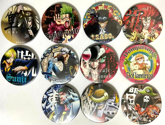 One Piece Yakara Can Badge Button x11 Trafalgar Law Sabo Sanji Brook Arlong USED
