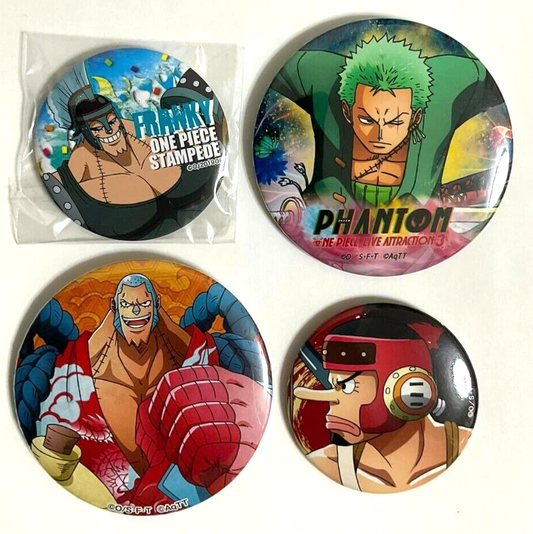 One Piece Phantom Can Badge Button x4 Roronoa Zoro Usopp Franky