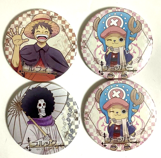 One Piece 5th Anniversary Can Badge Button x4 Luffy Chopper Brook