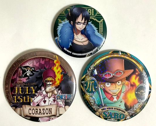 One Piece Collection Can Badge Button x3 Sabo Corazon Tashigi