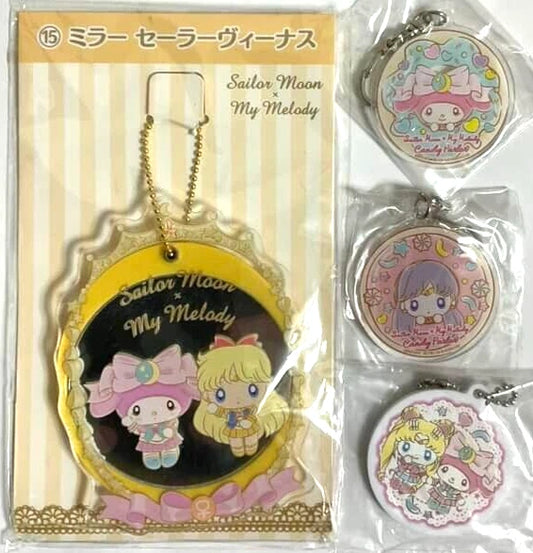 Sailor Moon x My Melody Compact Mirror Keychain Charm x4 Usagi Venus Mars xde