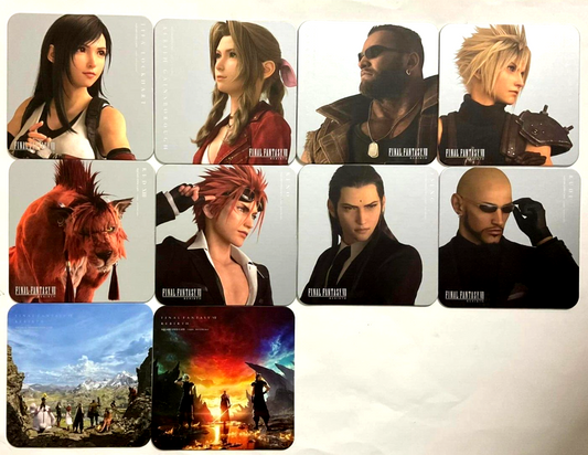 Final Fantasy VII Rebirth Coaster x10 Cloud Tifa Barret Aerith Red XIII Reno Tseng Rude