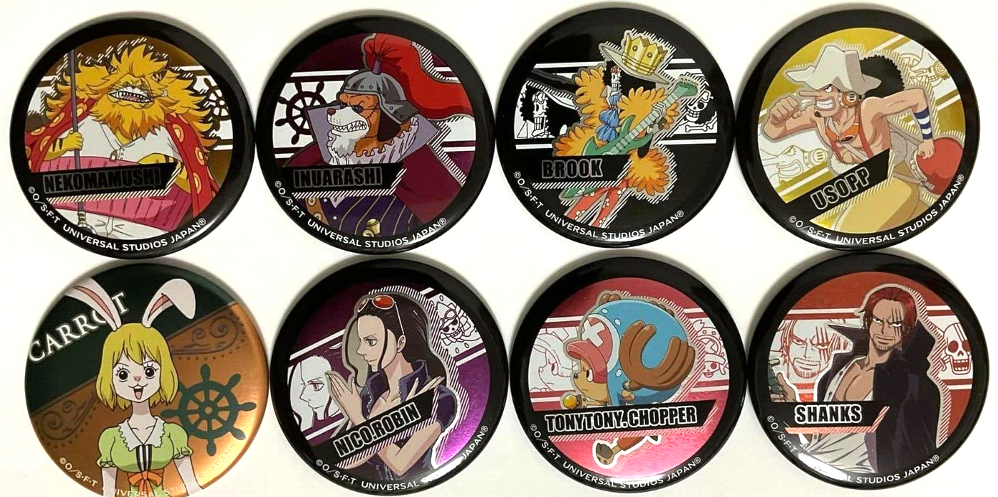 One Piece USJ Can Badge Button x8 Robin Shanks Chopper Carrot Usopp Brook