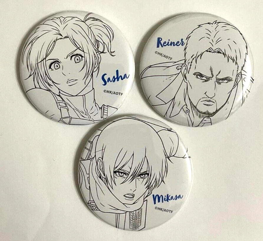 Attack On Titan The FINAL Can Badge Button x3 Mikasa Sasha Reiner