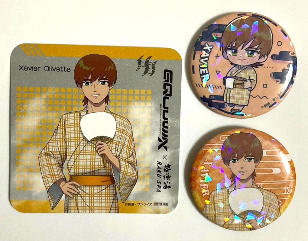 Mobile Suit Gundam GQuuuuuuX x RAKU SPA Coaster Badge Button Xavier Olivette