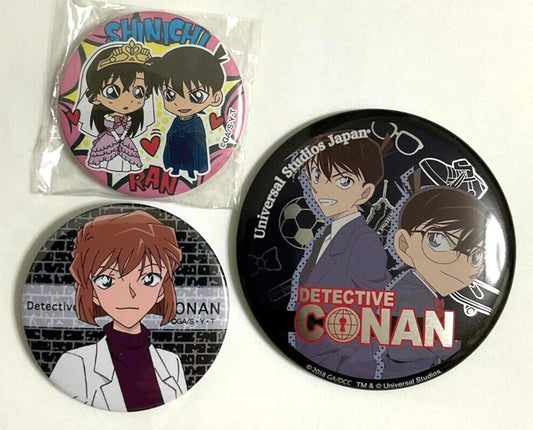 Detective Conan Can Badge Button x3 Edogawa Haibara Mori Kudo Gosho Aoyama xde