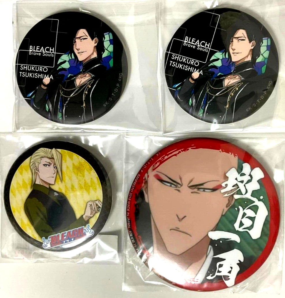 Bleach Can Badge Button Collection x4 Izuru Kira Ikkaku Madarame Tsukishima