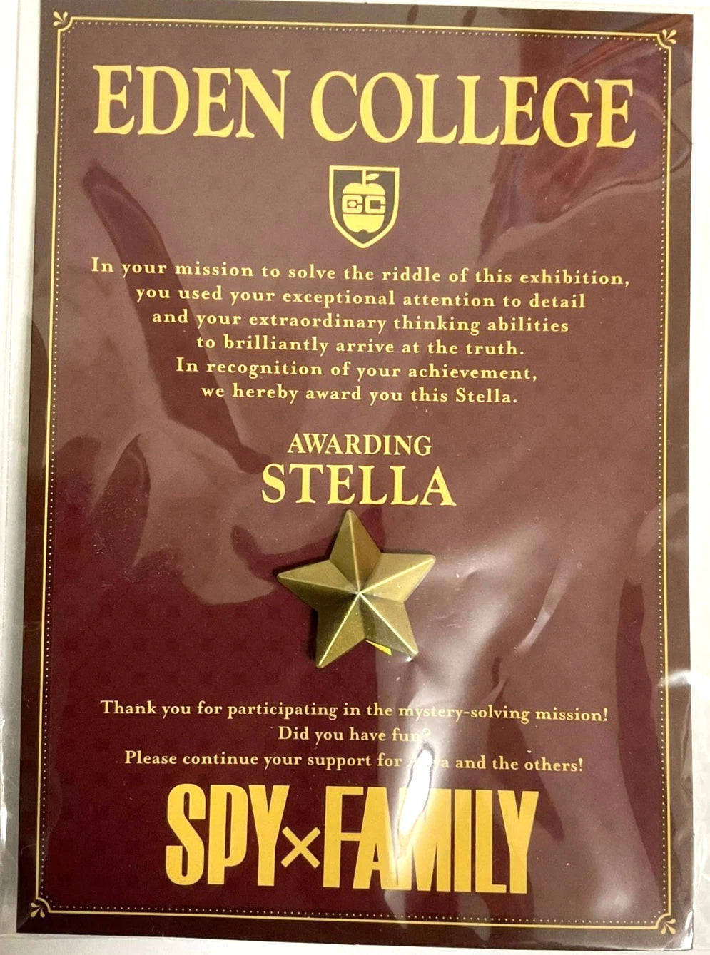 SPY x FAMILY Pins Pin Badge Button EDEN COLLEGE STELLA Awarding