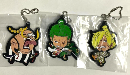 One Piece Rubber Strap Charm x3 Roronoa Zoro Vinsmoke Sanji Queen